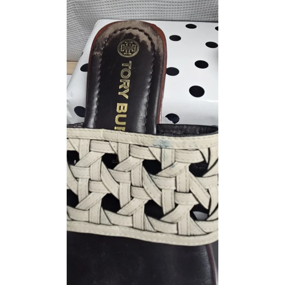 Tory Burch basket‎ weave slide sandals cream leather upper US 7M